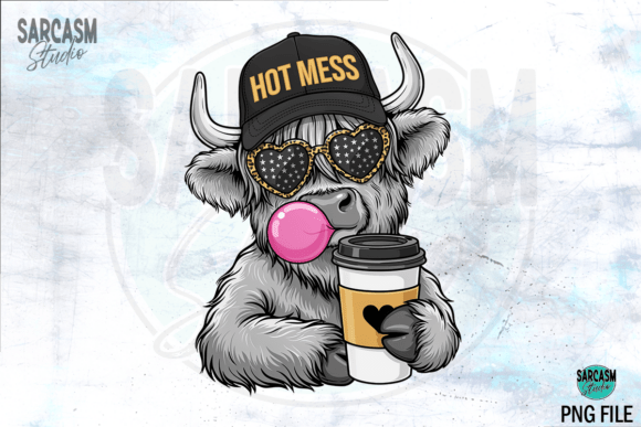 Download Hot Mess Funny Highland Cow PNG Design - Hot Collection
