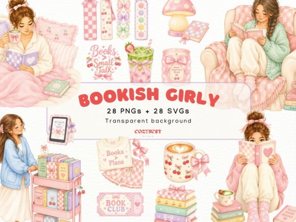 Download Cozy Bookish Girl Watercolor Clipart PNG - Premium Resources